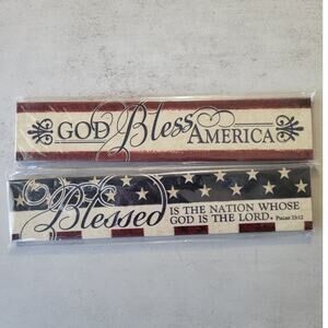 Pair of Patriotic Magnets God Bless Red White and Blue